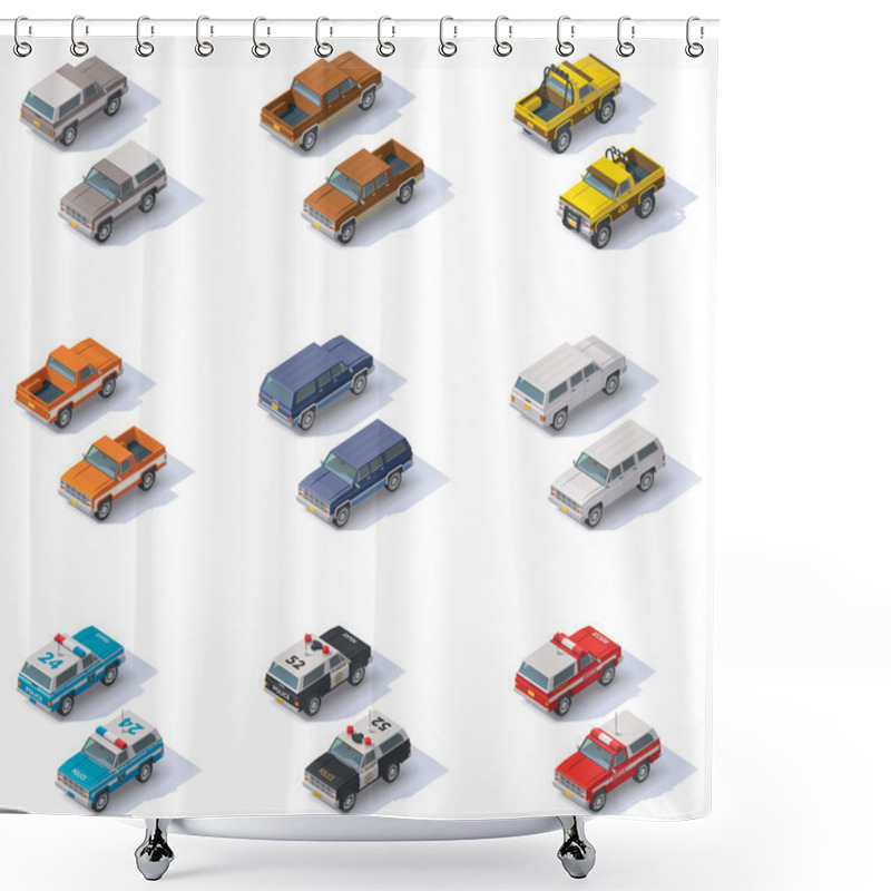 Personality  Vector Isometric SUVs Set Shower Curtains