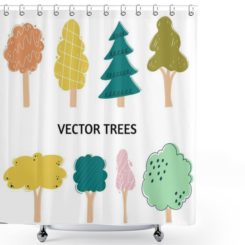 Personality  Set Of Cartoon Tree. Vector Illustration. Shower Curtains