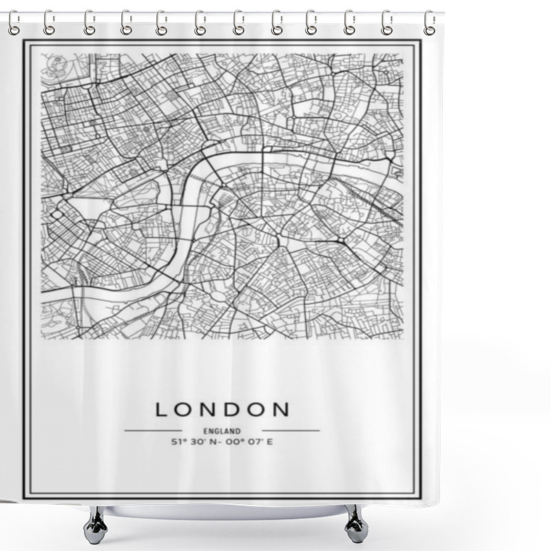 Personality  Black And White Printable London City Map, Poster Design, Vector Illistration. Shower Curtains