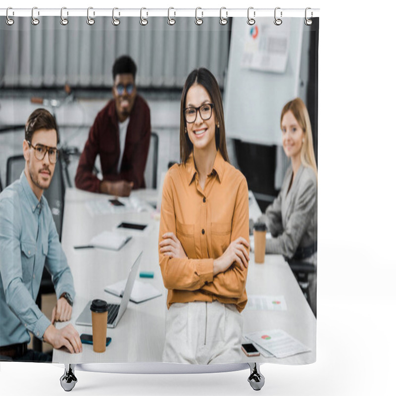 Personality  Multiracial Young Businesspeople Looking At Camera In Office Shower Curtains