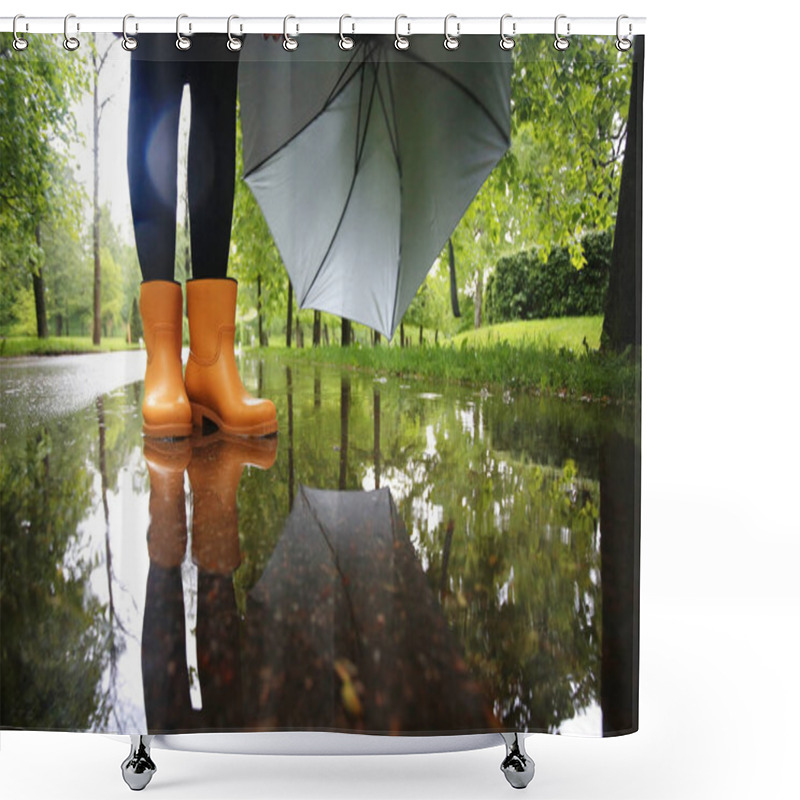 Personality  Woman Feet In Rubber Boots Shower Curtains