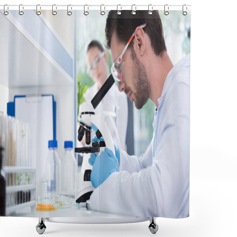 Personality  Male Scientist At Laboratory Shower Curtains