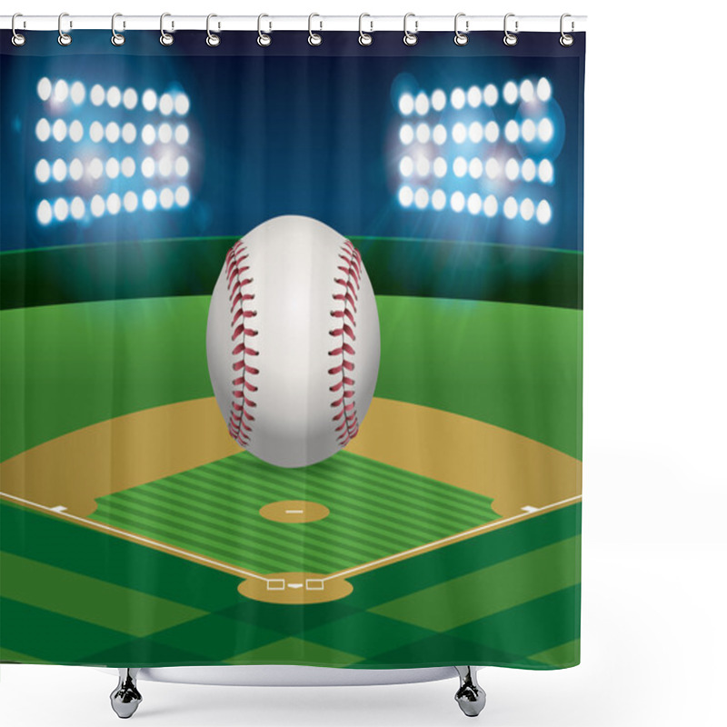 Personality  Baseball On Baseball Field Illustration Shower Curtains