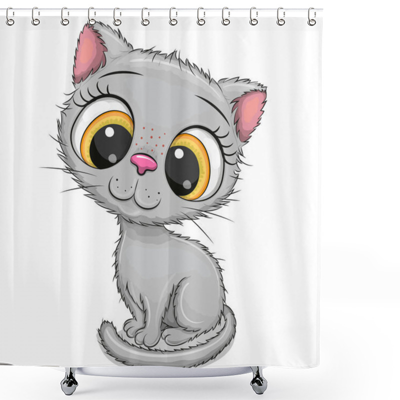 Personality  Cute Cartoon British Kitten Isolated On A White Background Shower Curtains