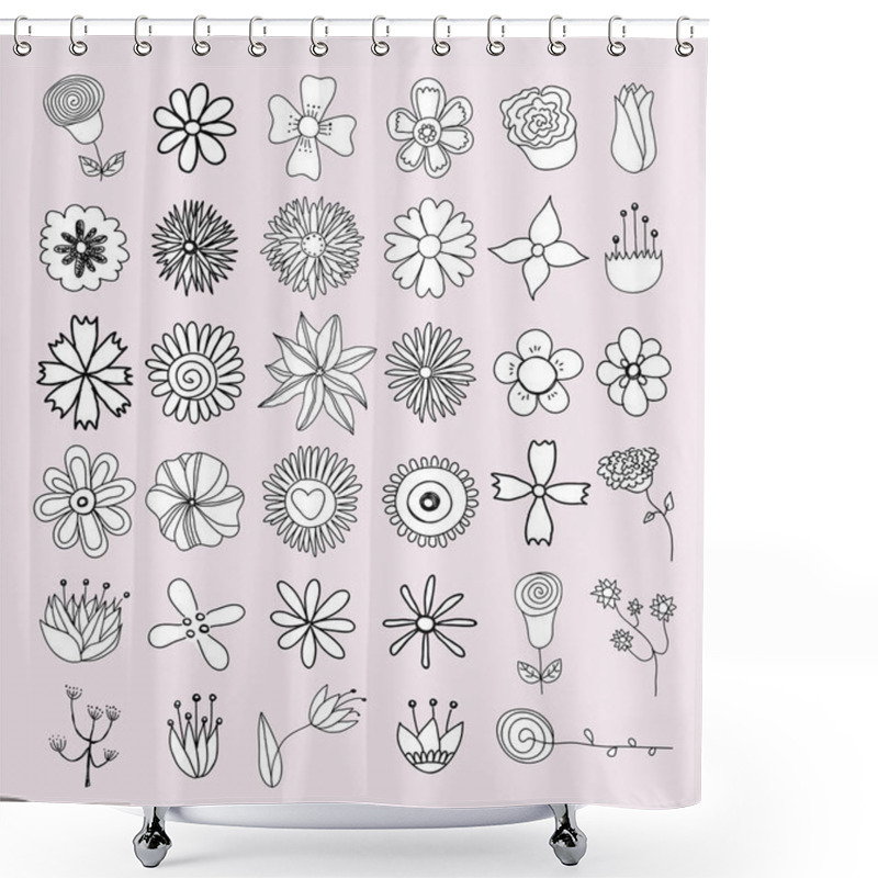 Personality  Set Of Flowers Doodles On Pink Background Shower Curtains