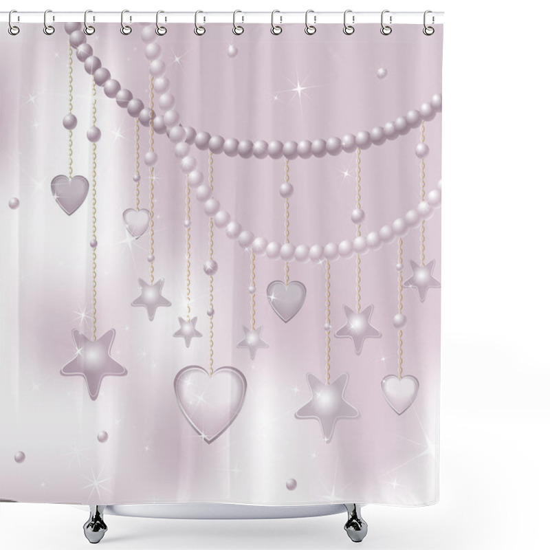 Personality  Pink Pearls, Stars And Hearts Shower Curtains