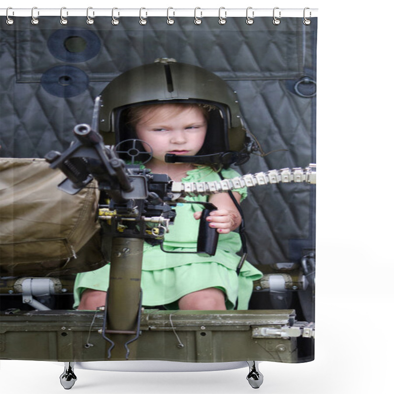 Personality  Little Girl Shooting A Machine Gun Shower Curtains