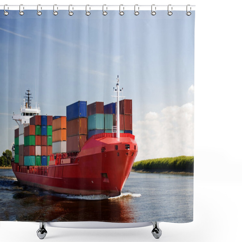 Personality  Cargo Container Ship On River Shower Curtains