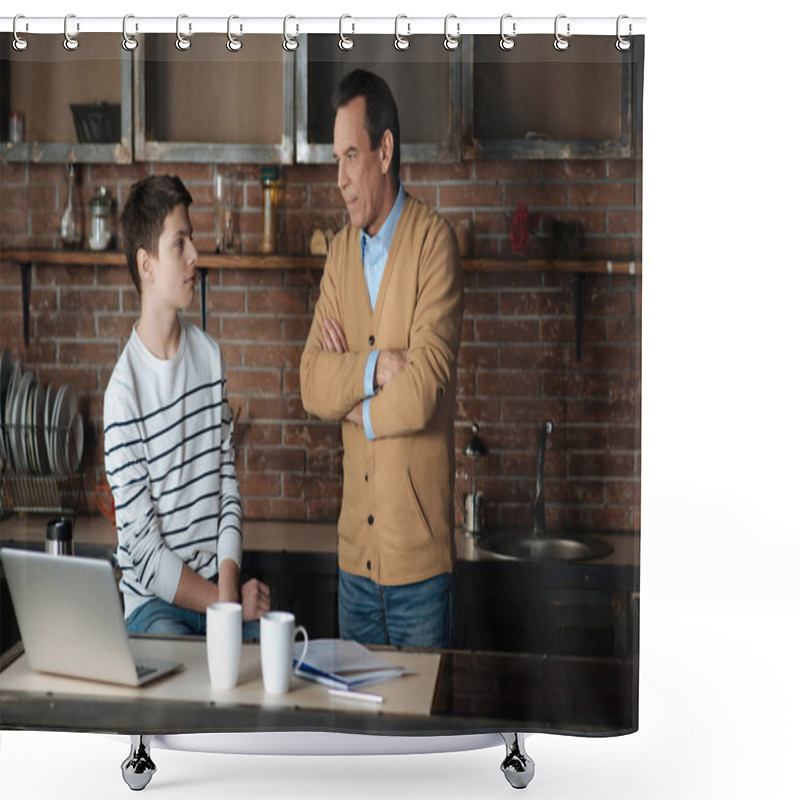 Personality  Angry Male Person Looking At His Son Shower Curtains