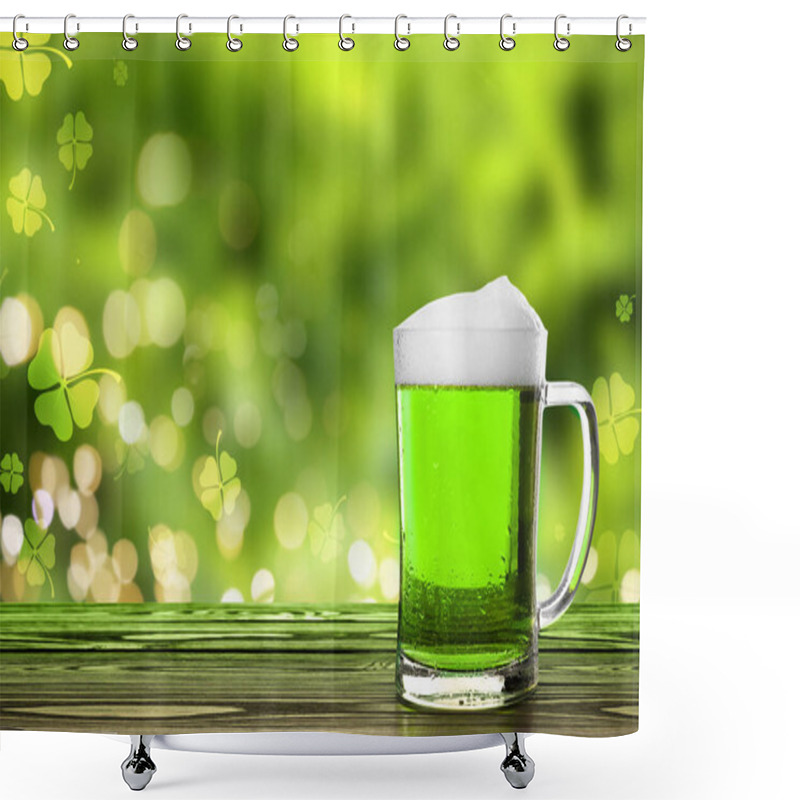 Personality  Tasty Green Beer On Wooden Table, Space For Text. St. Patrick's Day Celebration Shower Curtains