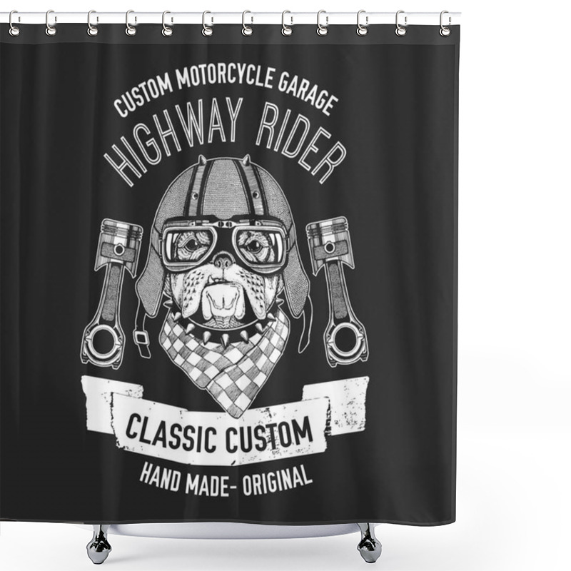 Personality  Biker Quote With Dog For Garage, Service, T-shirt, Spare Parts Vector Image Shower Curtains