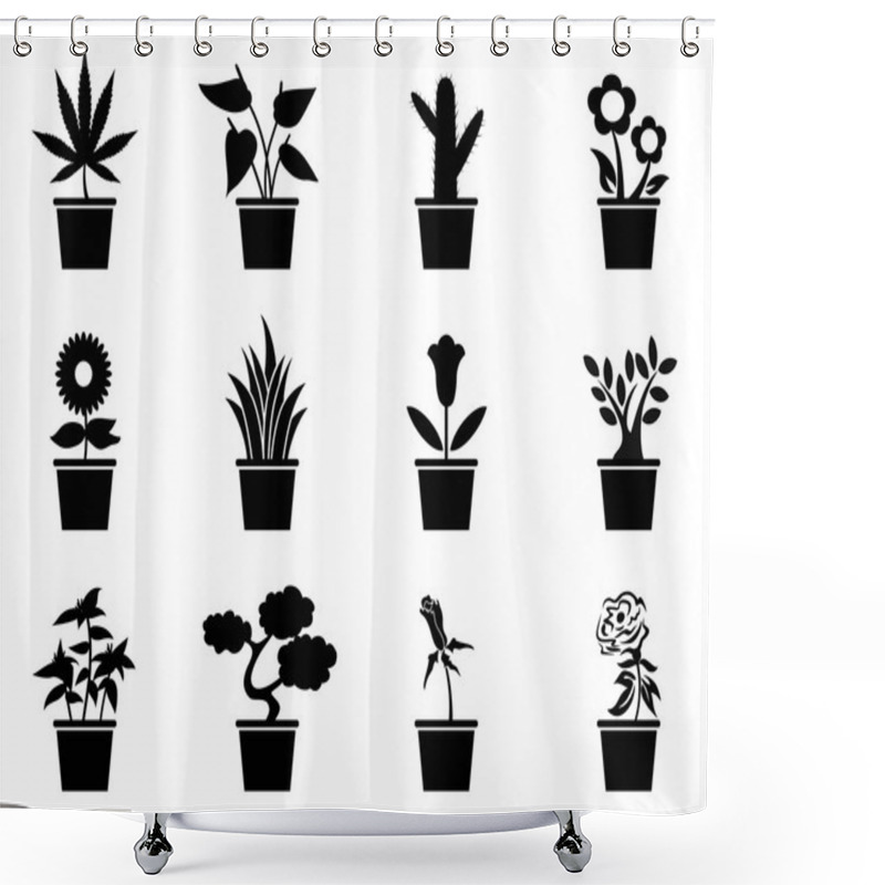 Personality  Pot Plants Icons Set Shower Curtains