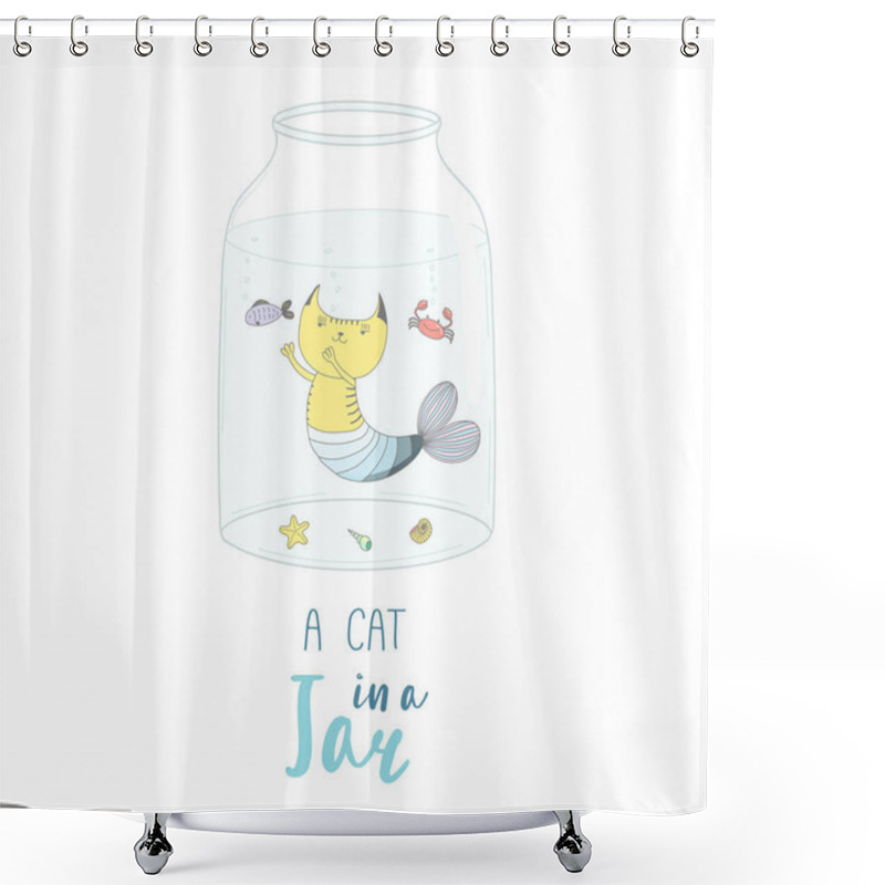 Personality  A Cat In A Jar Illustration Shower Curtains