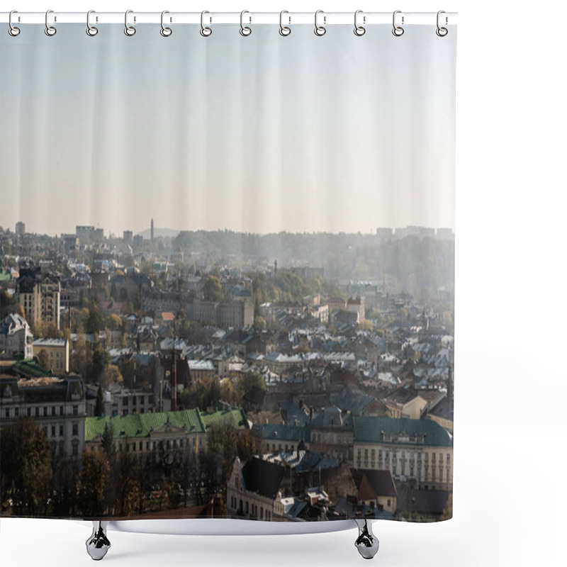 Personality  Scenic Aerial View Of City With Old Houses And Skyline, Lviv, Ukraine Shower Curtains