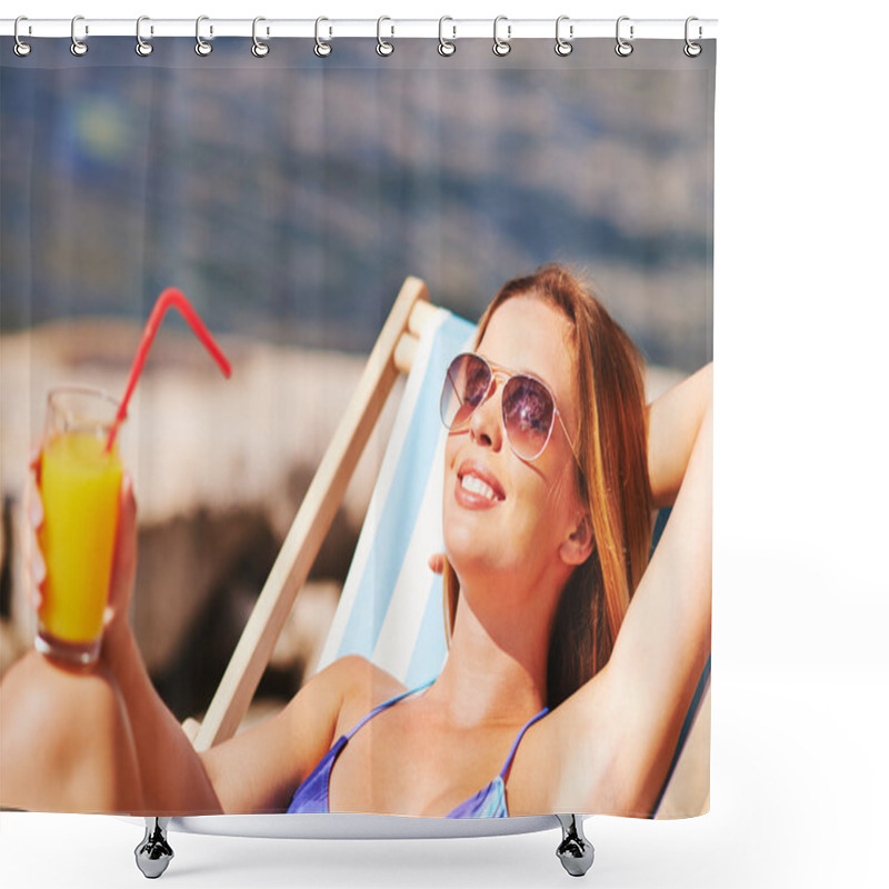 Personality  Woman Drinking Orange Juice Shower Curtains