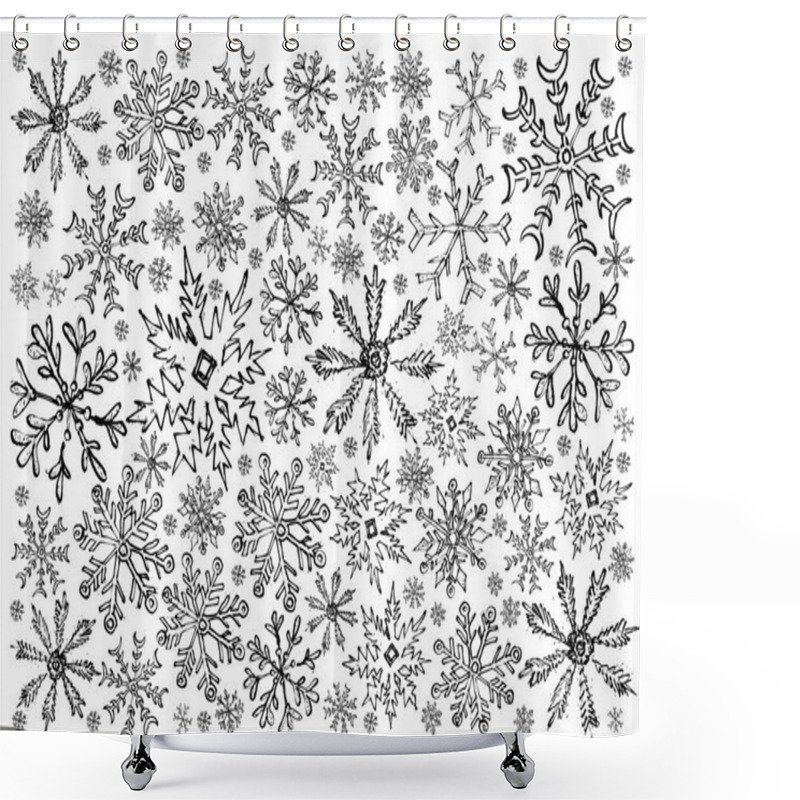 Personality  Hand Drawn Row Of Various Christmas Snowflake Background  Shower Curtains