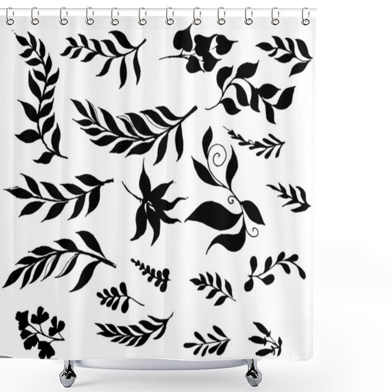 Personality  Collection Of  Leaves.abstract Leaves.Hand Drawn Leaves Isolated On White Background. Sketch, Vector Illustration. Shower Curtains