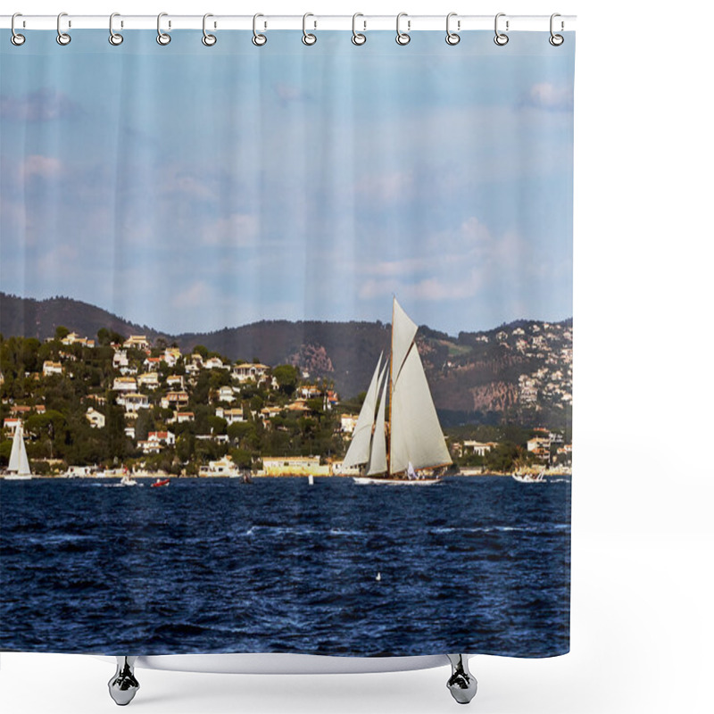 Personality  Old Sail Boat In Gulf Saint Tropez Shower Curtains