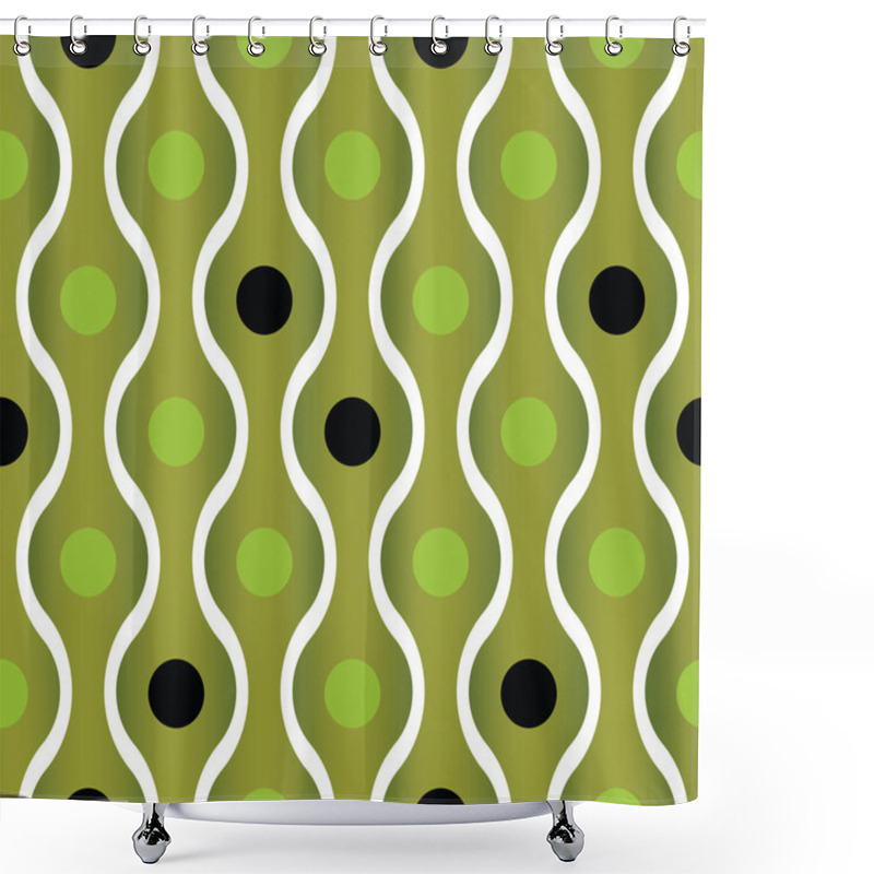 Personality  Simplistic Green Wavy Lines And Dots Seamless Pattern. Shower Curtains