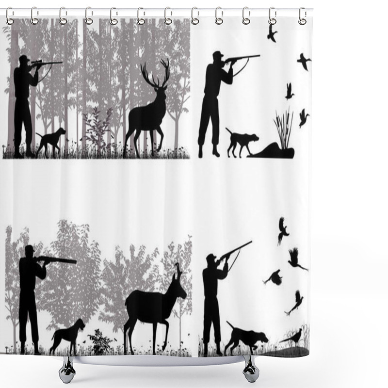 Personality    Man With Dog Is Hunting For Deer, Pronghorn, Ducks And Pheasants Shower Curtains