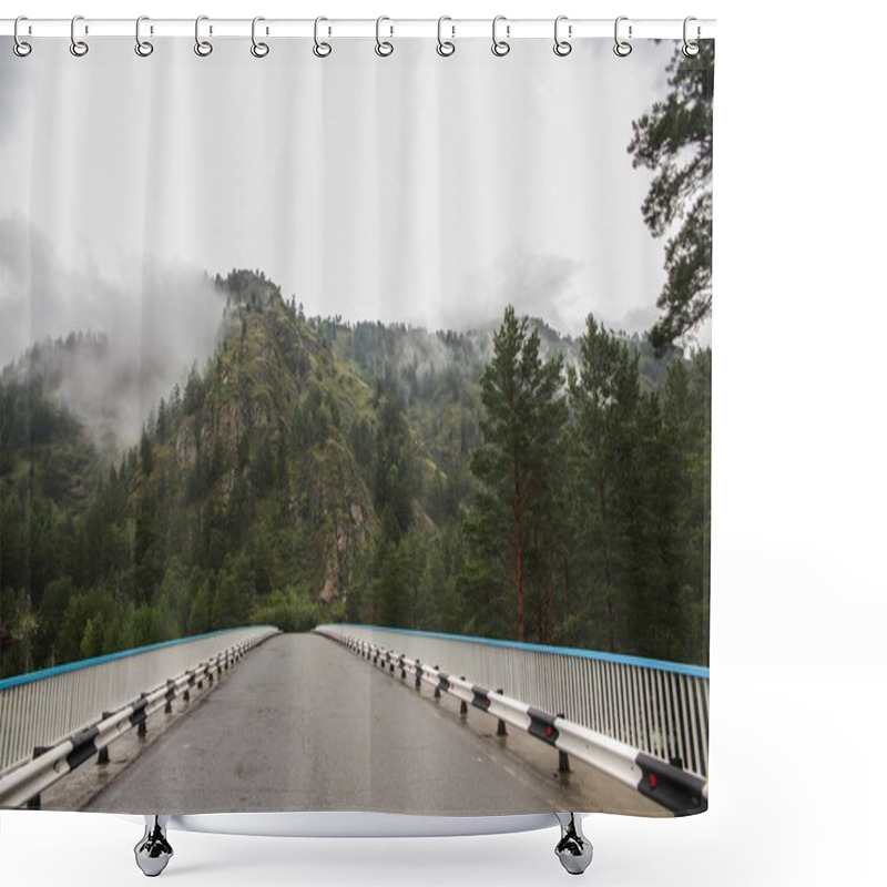 Personality  Beautiful Mountain Landscape And Asphalt Road At Cloudy Day, Altai, Russia Shower Curtains