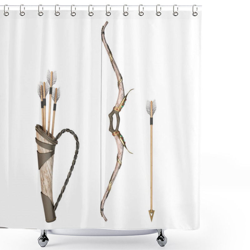 Personality  Bow And Arrow Attributes Of The Dussehra Holiday 3d Render Isolated On White Shower Curtains