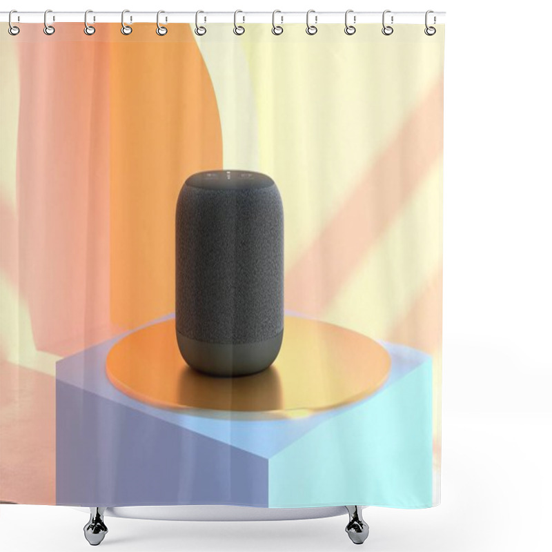 Personality  Modern Smart Speaker With Futuristic LED Lighting On A Sleek Platform Shower Curtains