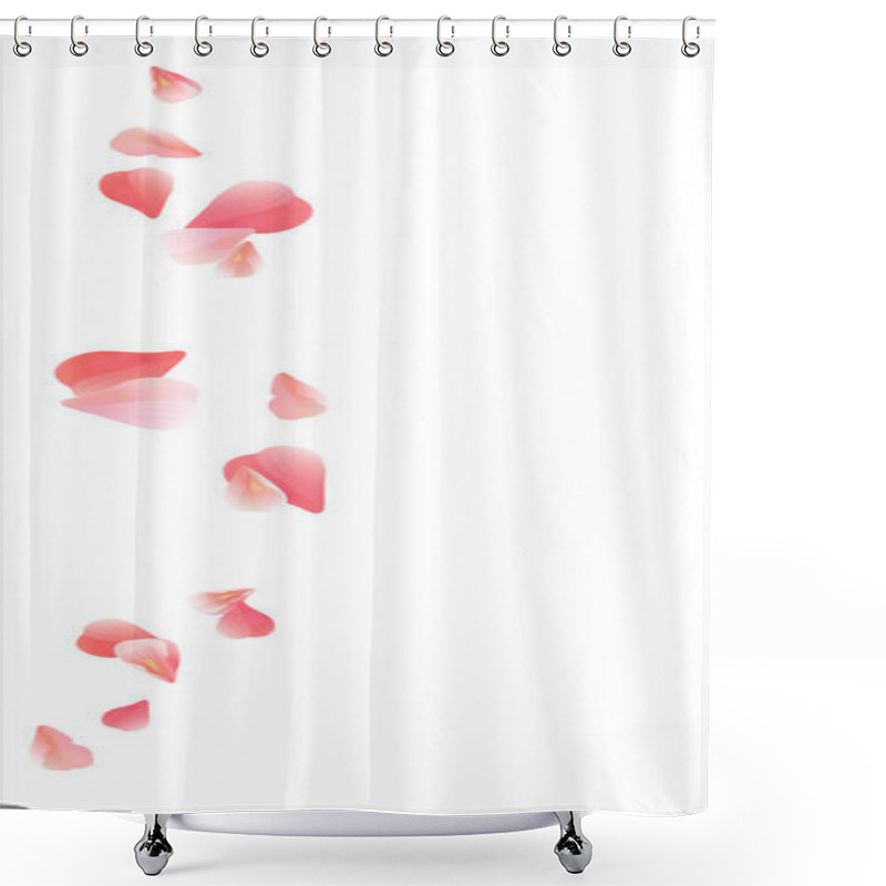 Personality  Pink Red Flying Petals Isolated On White. Sakura Roses Petals. Vector Shower Curtains