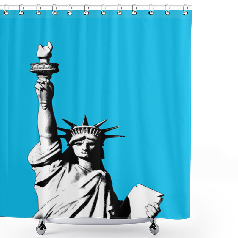 Personality  Engraving Liberty Illustration Isolated On Blue BG Shower Curtains