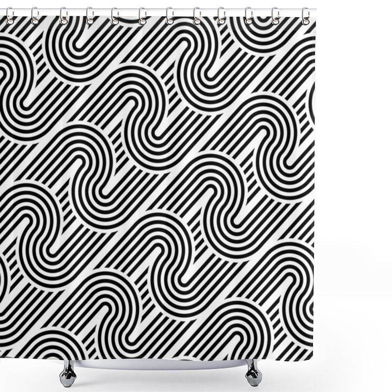 Personality  Design Seamless Monochrome Waving Geometric Pattern Shower Curtains