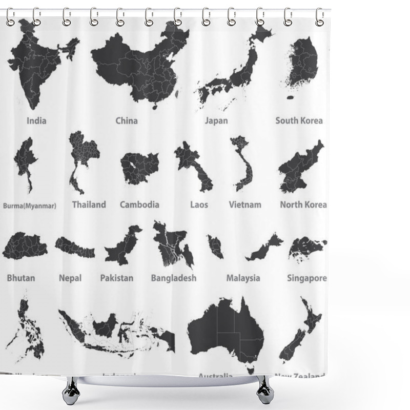 Personality  Maps Of Asian Countries, Australia And New Zealand Shower Curtains