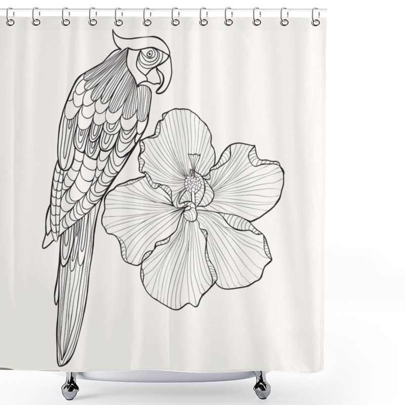 Personality  Parrot Exotic Bird With Flower Hibiscus. Shower Curtains