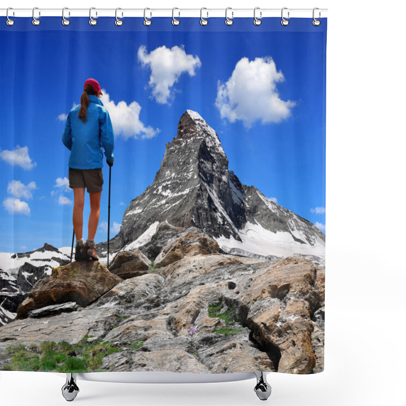 Personality  Girl Looking At The Mount Matterhorn Shower Curtains