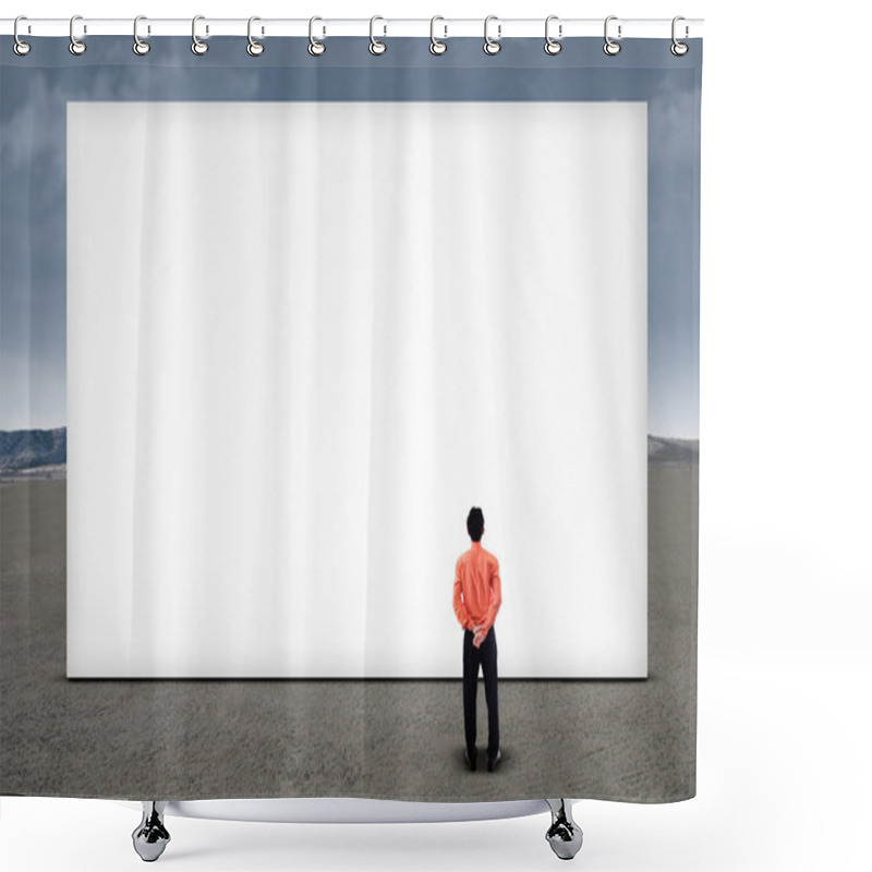 Personality  Businessman Looking At Empty Billboard Shower Curtains