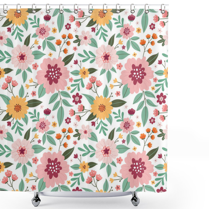 Personality  Floral Seamless Pattern With Flowers And Plants On A White Background. Shower Curtains