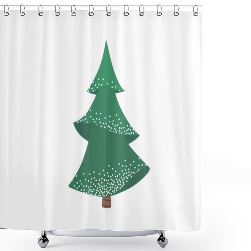 Personality  Fir Tree With Snow Texture. Pine Xmas Vector Illustration Isolated On White Background. Simple Flat Cartoon Green Spruce Plant For Christmas Decorating. Shower Curtains