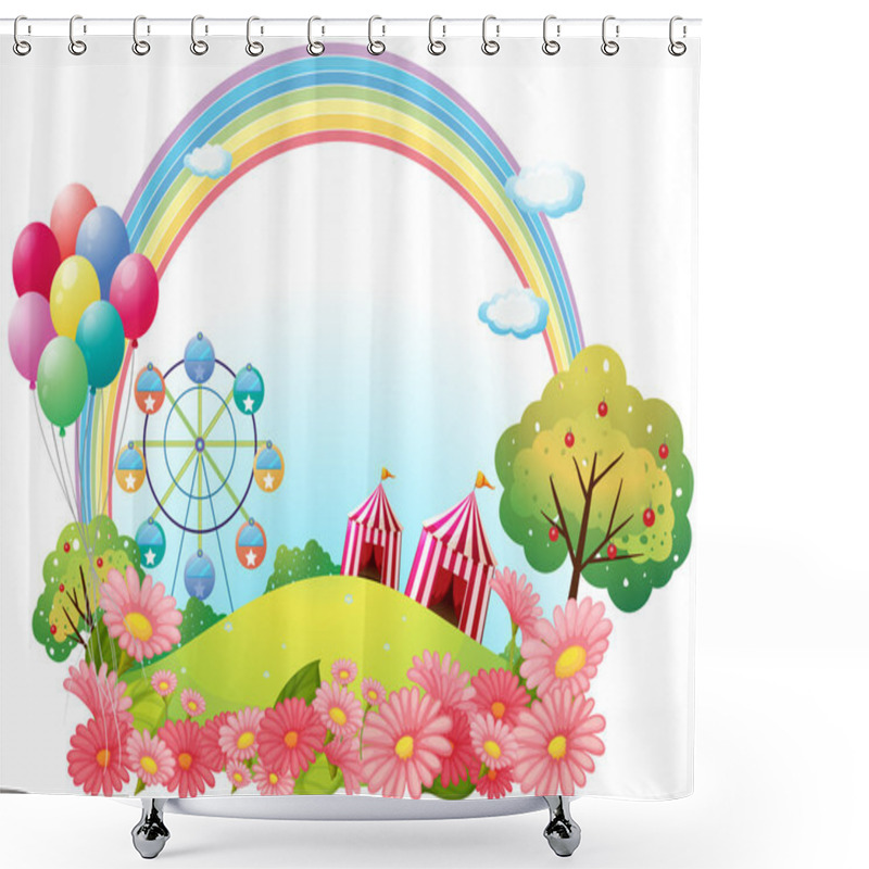 Personality  A Hill With Circus Tents, Balloons And A Ferris Wheel Shower Curtains