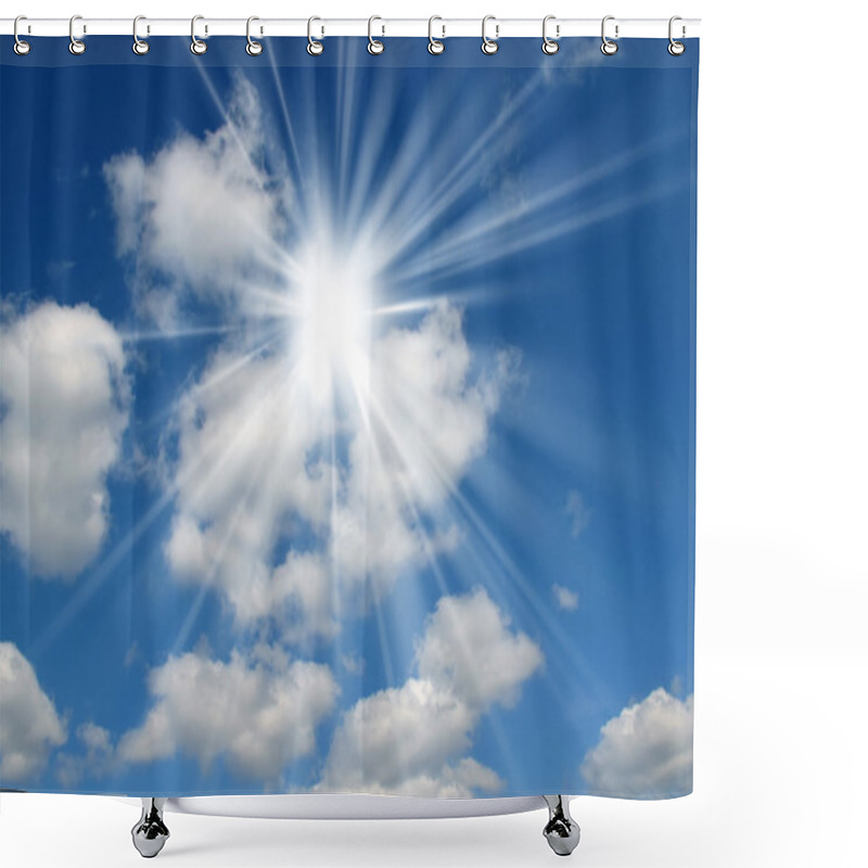 Personality  Blue Sky With Bright Sun. Shower Curtains