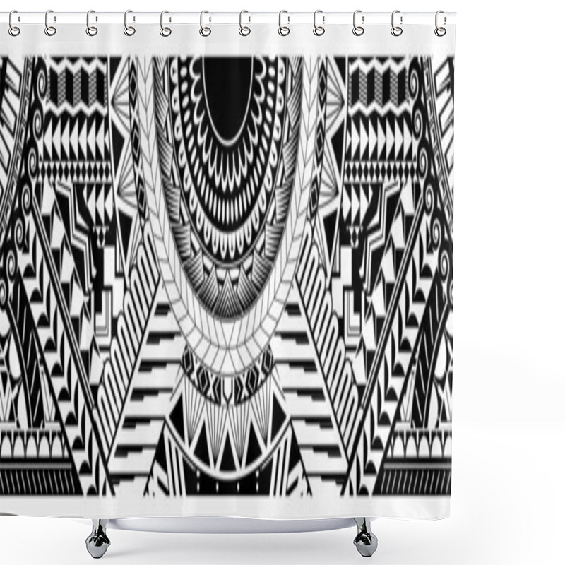 Personality  Polynesian Tattoo Pattern Maori, Samoa Ornament Border, Ethic Tribal Template Vector. Shower Curtains