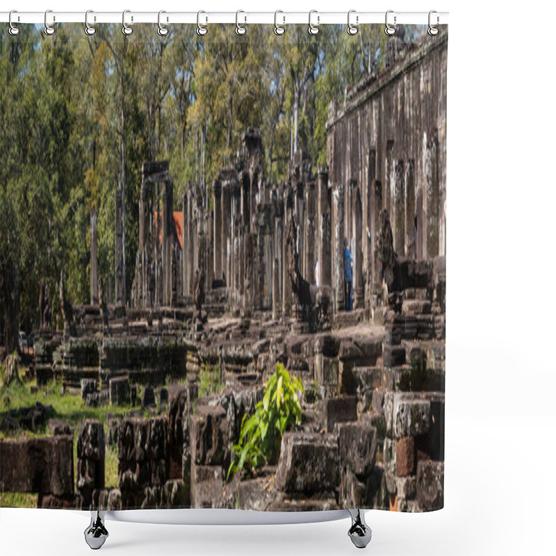 Personality  Ruins Of Historic Bayon Temple , Angkor Thom ,Cambodia Panoramic View. Shower Curtains