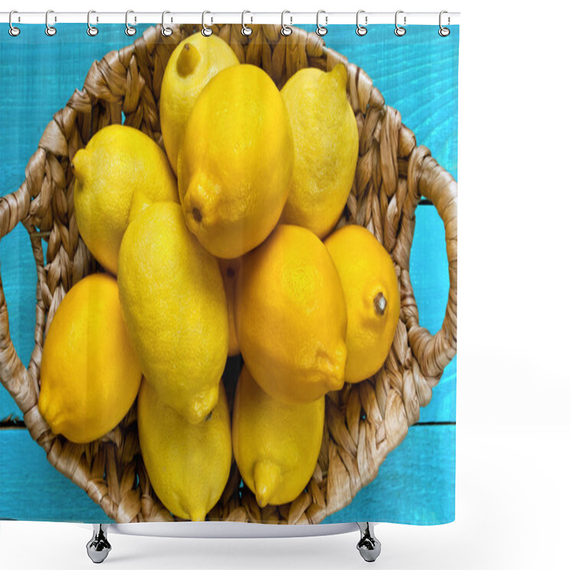 Personality  Lemons On The Bright Cyan Background Shower Curtains