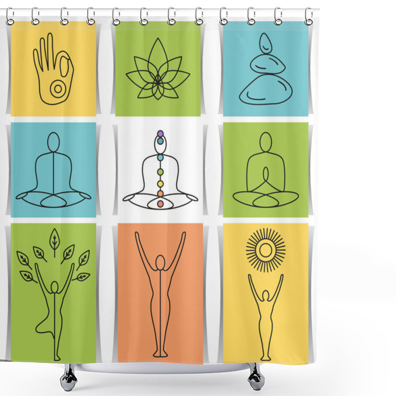 Personality  Set Of Linear Yoga Icons Shower Curtains