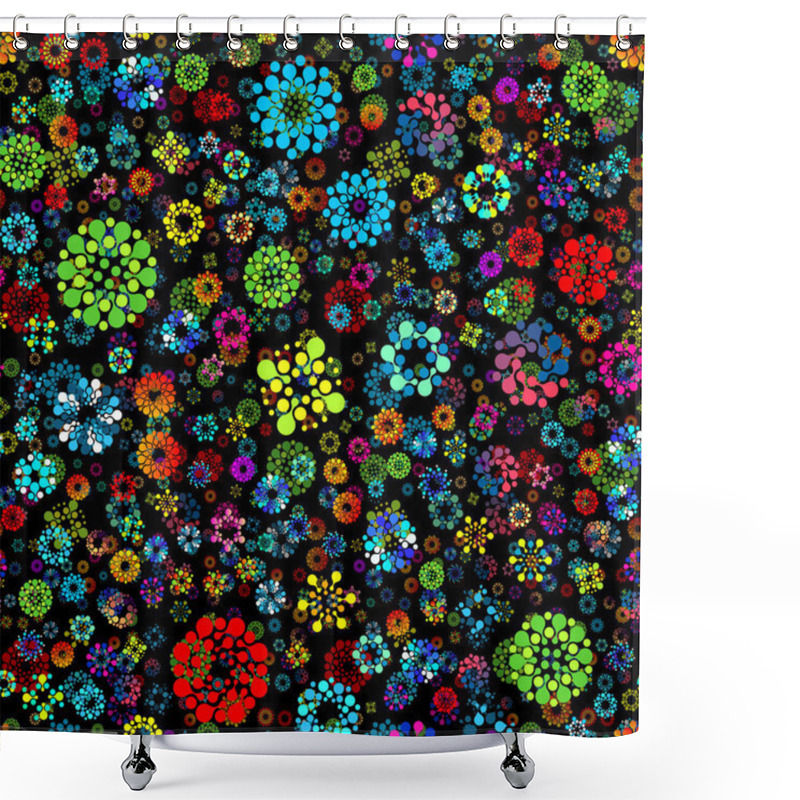 Personality  Flower Garden Abstract Seamless Circles Design Pattern Unusual. Vector Isolated Repeatable Round Shapes Background. Universe Futuristic Metaball Dots Wallpaper. Shower Curtains