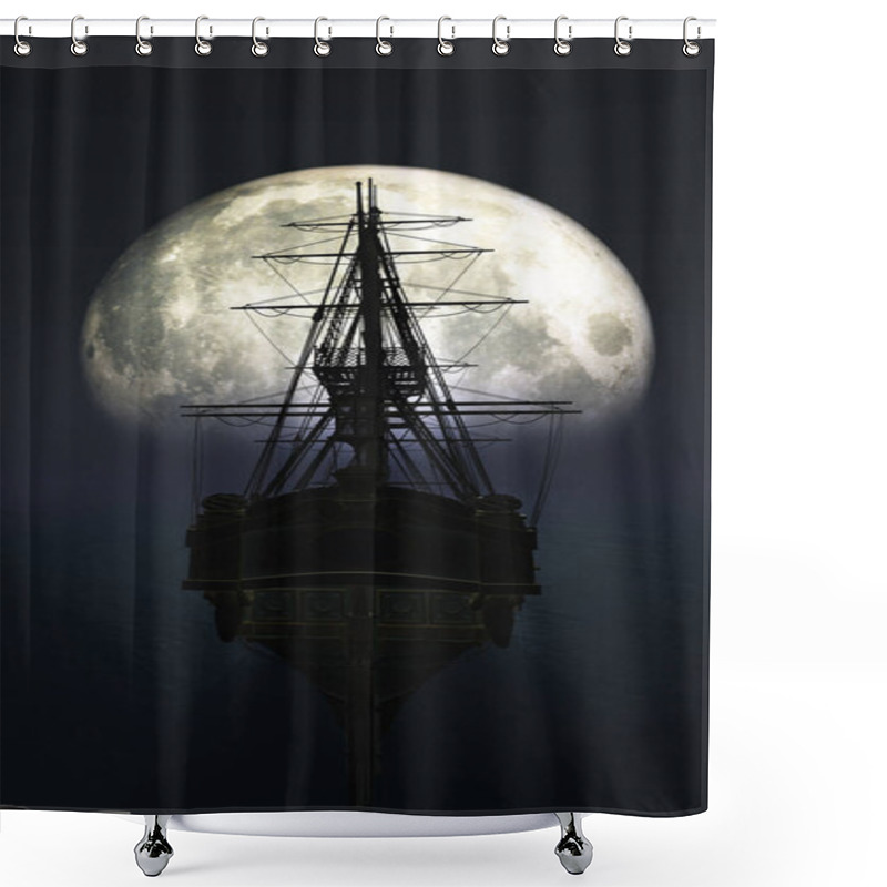 Personality  Old Ship In Sea Full Moon Illustration 3d Rendering Shower Curtains