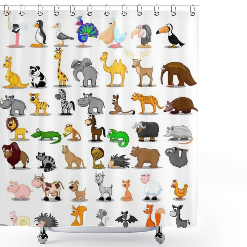 Personality  Extra Large Set Of Animals Including Lion, Kangaroo, Giraffe, Elephant, Camel, Antelope, Hippo, Tiger, Zebra, Rhinoceros Shower Curtains