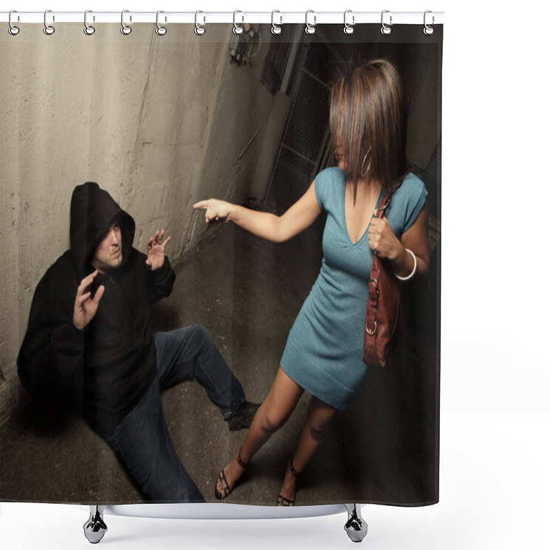 Personality  Victim Defeating The Criminal Shower Curtains