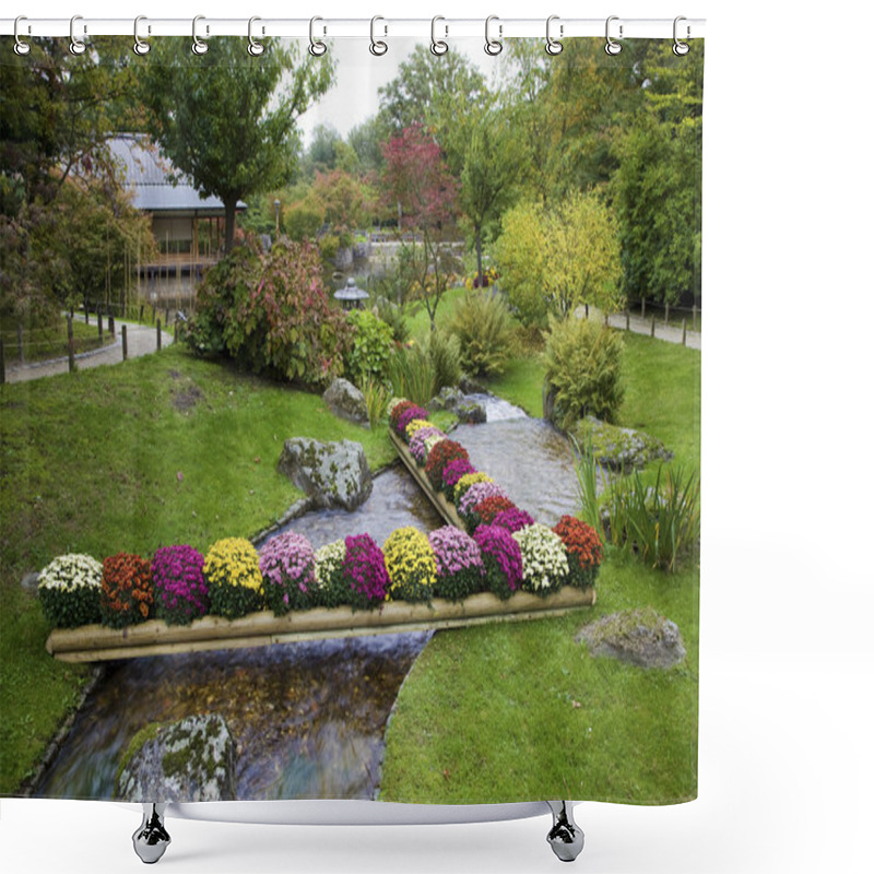 Personality  Flowers On Creek In Japanese Garden, Hasselt, Belgium Shower Curtains