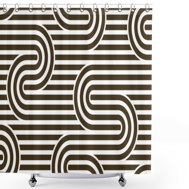 Personality  Seamless Lines Pattern, Stripy Geometric Vector Abstract Background, Linear Stripy Net, Optical Maze, Web Network. Black And White Design. Shower Curtains