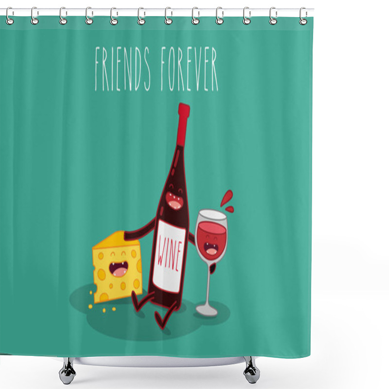 Personality  Glass Of Wine And Cheese Shower Curtains