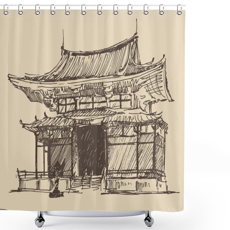 Personality  Sketch Of Japan Pagoda Shower Curtains